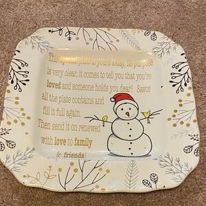 Holiday Snowman Plate with Gold and Black Accents